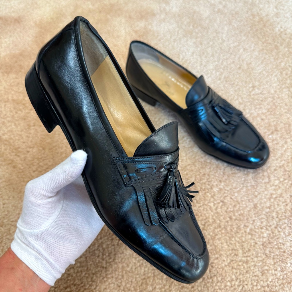 Tanino Crisci Black Tassel Loafers Leather Italy Size 7.5 D Vintage